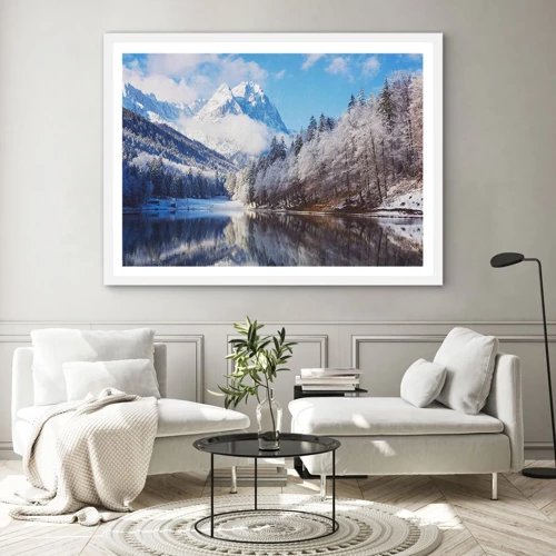 Poster in cornice bianca - Il custode innevato - 100x70 cm