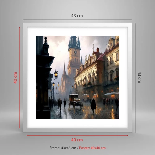 Poster in cornice bianca - Il fascino delle sere di Praga - 40x40 cm