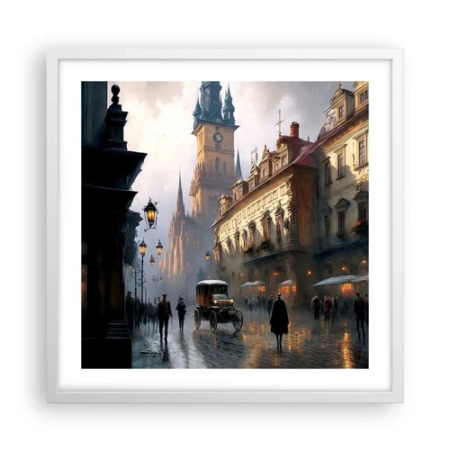 Poster in cornice bianca - Il fascino delle sere di Praga - 50x50 cm