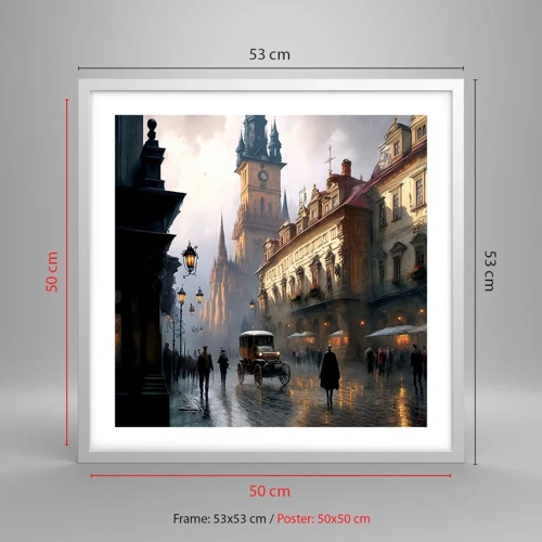 Poster in cornice bianca - Il fascino delle sere di Praga - 50x50 cm