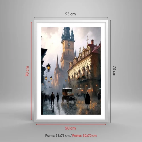 Poster in cornice bianca - Il fascino delle sere di Praga - 50x70 cm