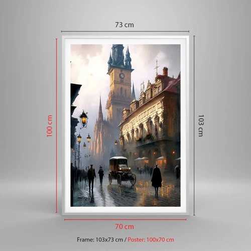 Poster in cornice bianca - Il fascino delle sere di Praga - 70x100 cm