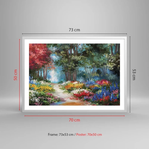 Poster in cornice bianca - Il giardino del bosco d'aprile - 70x50 cm