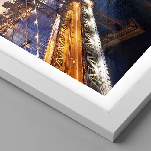 Poster in cornice bianca - Il ponte luminoso fino al cuore della città - 30x30 cm