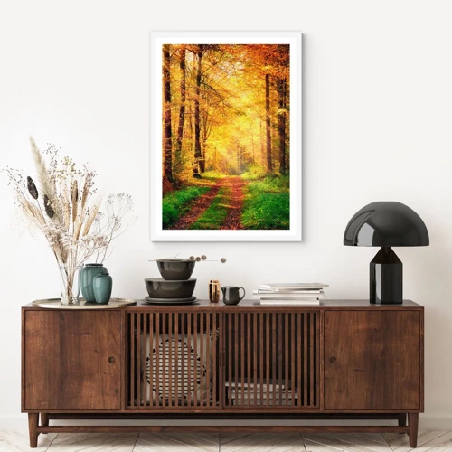 Poster in cornice bianca - Il silenzio d'oro del bosco - 40x50 cm