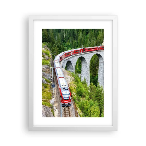 Poster in cornice bianca - Il treno tra i monti - 30x40 cm