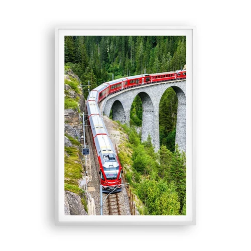 Poster in cornice bianca - Il treno tra i monti - 70x100 cm