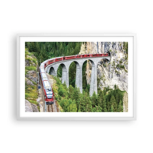 Poster in cornice bianca - Il treno tra i monti - 70x50 cm