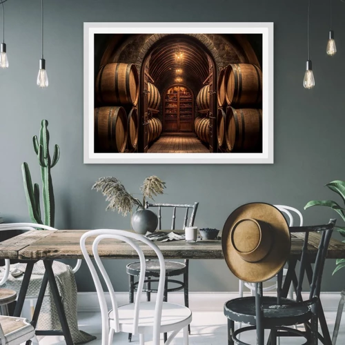 Poster in cornice bianca - L'atmosfera della cantina - 100x70 cm