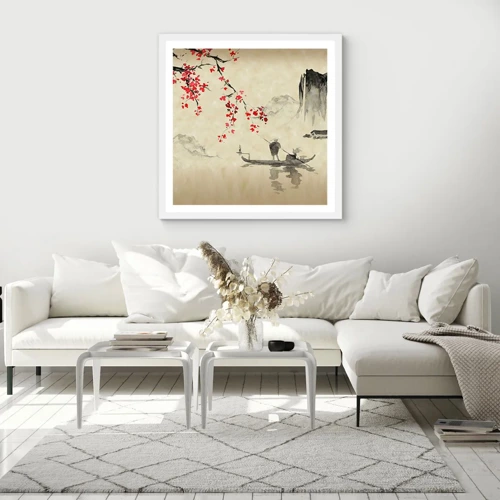Poster in cornice bianca - Nel paese dei ciliegi in fiore - 60x60 cm