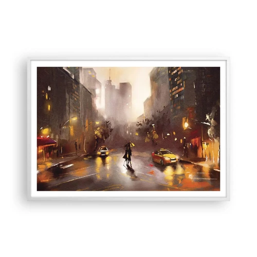 Poster in cornice bianca - Nelle luci di New York - 100x70 cm