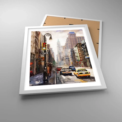 Poster in cornice bianca - New York: colorata anche sotto la pioggia - 40x50 cm