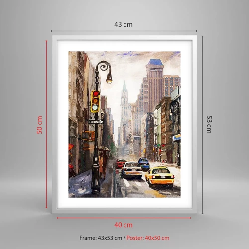 Poster in cornice bianca - New York: colorata anche sotto la pioggia - 40x50 cm