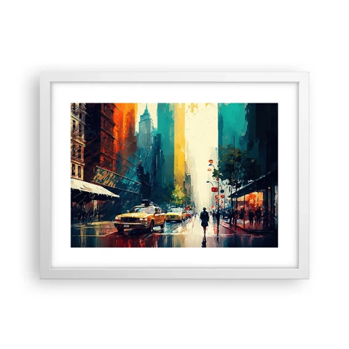 Poster in cornice bianca - New York: qui anche la pioggia è colorata - 40x30 cm