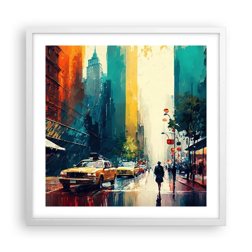 Poster in cornice bianca - New York: qui anche la pioggia è colorata - 50x50 cm