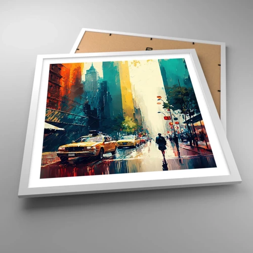 Poster in cornice bianca - New York: qui anche la pioggia è colorata - 50x50 cm