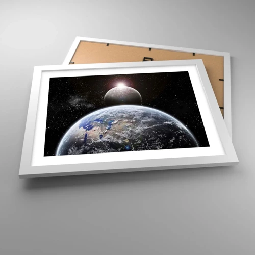 Poster in cornice bianca - Paesaggio cosmico: sorgere del sole - 40x30 cm