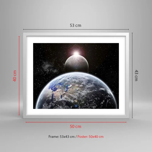 Poster in cornice bianca - Paesaggio cosmico: sorgere del sole - 50x40 cm