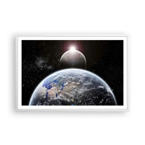 Poster in cornice bianca - Paesaggio cosmico: sorgere del sole - 91x61 cm