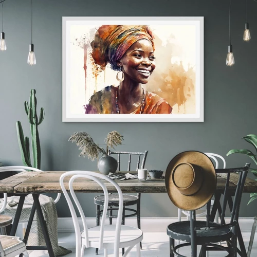 Poster in cornice bianca - Regina africana - 100x70 cm