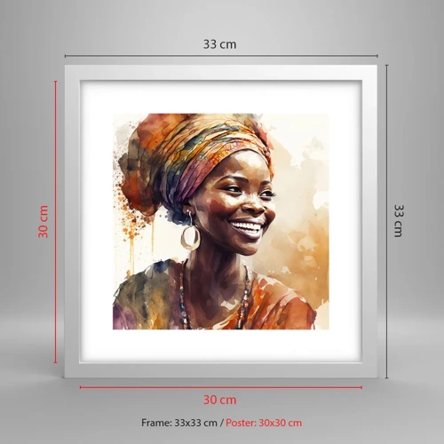 Poster in cornice bianca - Regina africana - 30x30 cm