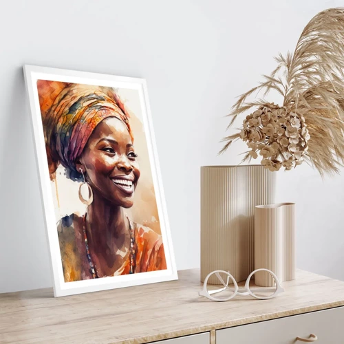 Poster in cornice bianca - Regina africana - 30x40 cm