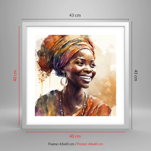 Poster in cornice bianca - Regina africana - 40x40 cm