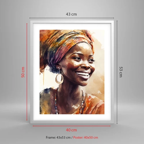 Poster in cornice bianca - Regina africana - 40x50 cm