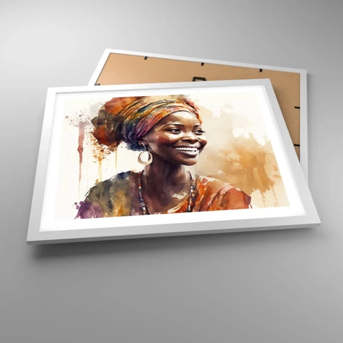 Poster in cornice bianca - Regina africana - 50x40 cm