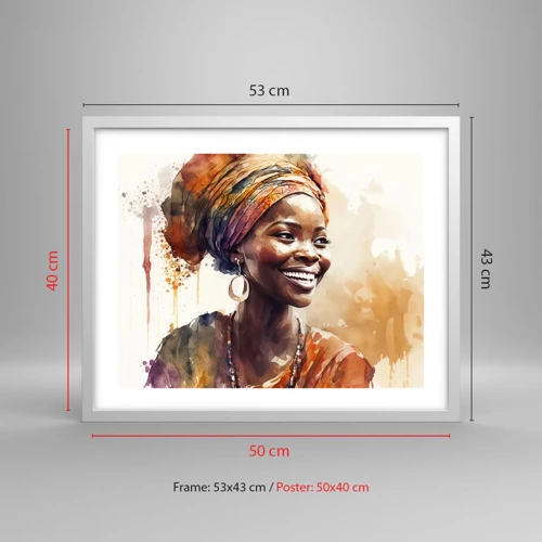 Poster in cornice bianca - Regina africana - 50x40 cm