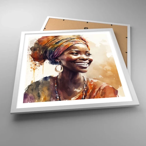 Poster in cornice bianca - Regina africana - 50x50 cm