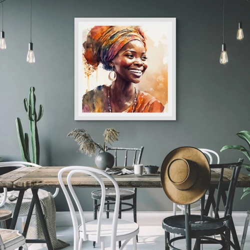 Poster in cornice bianca - Regina africana - 50x50 cm