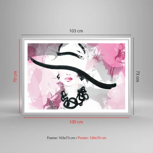 Poster in cornice bianca - Ritratto di donna in nero e rosa - 100x70 cm