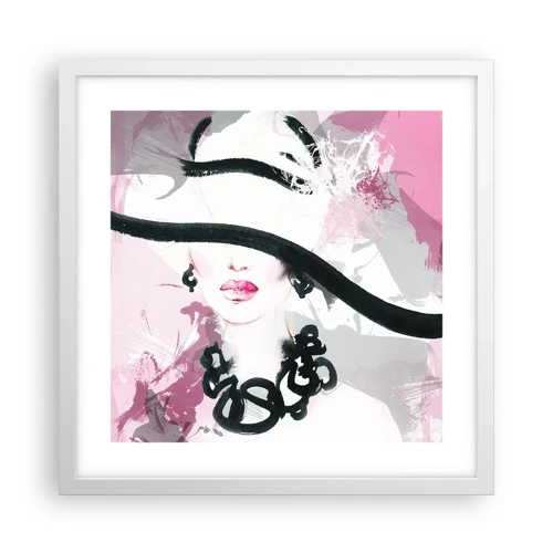 Poster in cornice bianca - Ritratto di donna in nero e rosa - 40x40 cm