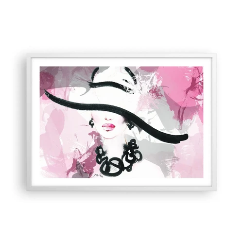 Poster in cornice bianca - Ritratto di donna in nero e rosa - 70x50 cm