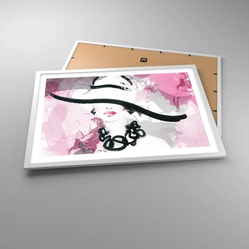 Poster in cornice bianca - Ritratto di donna in nero e rosa - 70x50 cm