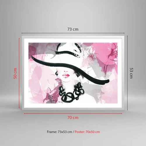 Poster in cornice bianca - Ritratto di donna in nero e rosa - 70x50 cm