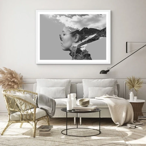 Poster in cornice bianca - Ritratto montano nuvoloso - 100x70 cm