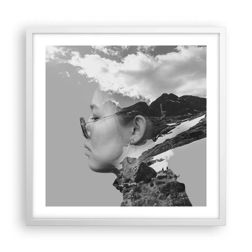 Poster in cornice bianca - Ritratto montano nuvoloso - 50x50 cm