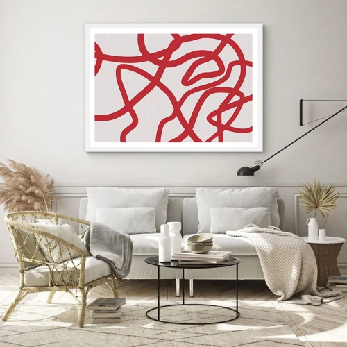 Poster in cornice bianca - Rosso su bianco - 100x70 cm