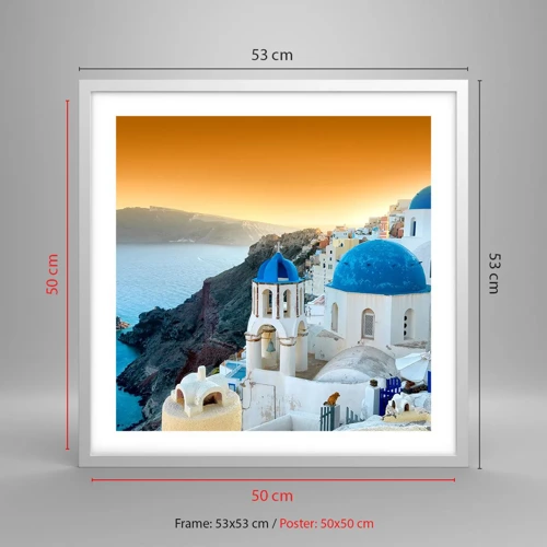 Poster in cornice bianca - Santorini: aggrappate alle rocce - 50x50 cm