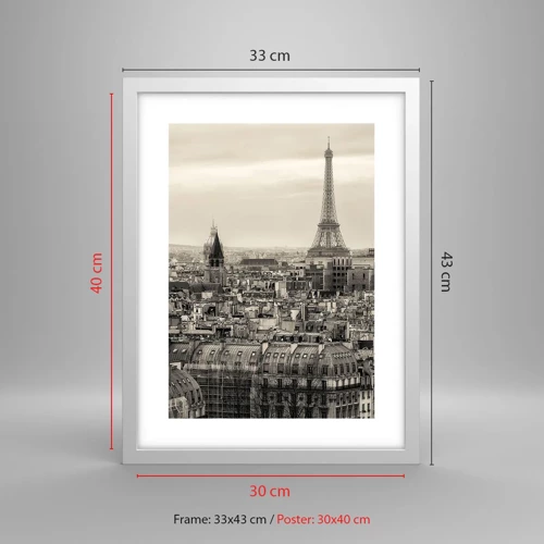 Poster in cornice bianca - Sui tetti di Parigi - 30x40 cm