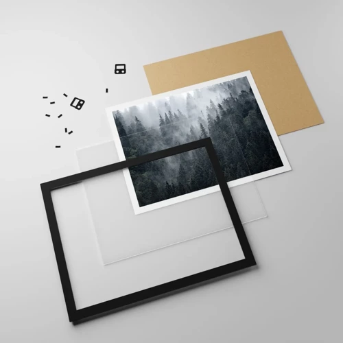 Poster in cornice nera - Alba nel bosco - 100x70 cm