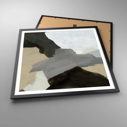 Poster in cornice nera - Astrazione: il crocevia del grigio - 60x60 cm