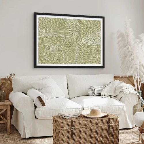 Poster in cornice nera - Astrazione intricata in bianco - 100x70 cm