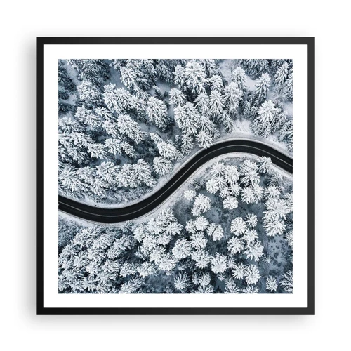 Poster in cornice nera - Attraverso il bosco invernale - 60x60 cm