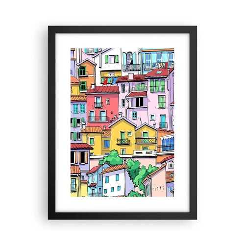 Poster in cornice nera - Città allegra - 30x40 cm