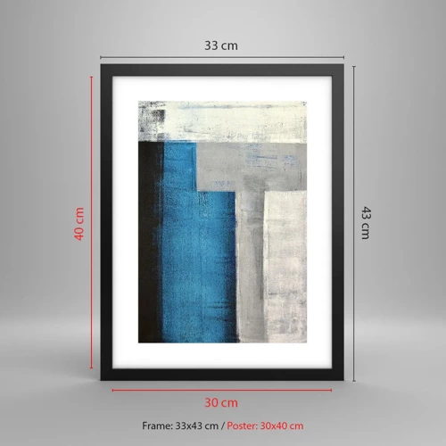 Poster in cornice nera - Composizione poetica in grigio e blu - 30x40 cm