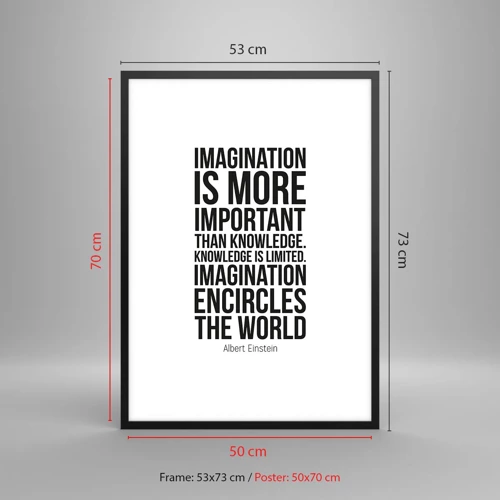 Poster in cornice nera - Einstein sul potere dell'immaginazione - 50x70 cm