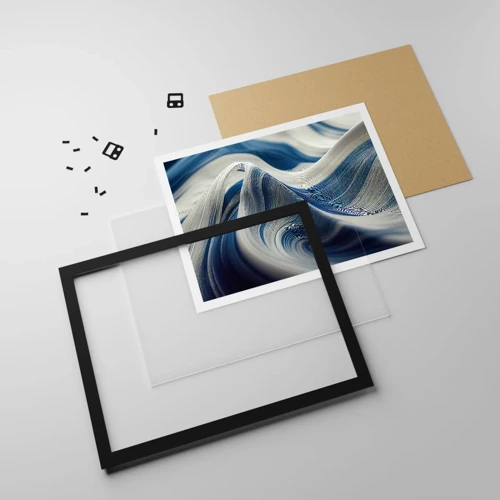 Poster in cornice nera - Fluidità di blu e di bianco - 50x40 cm